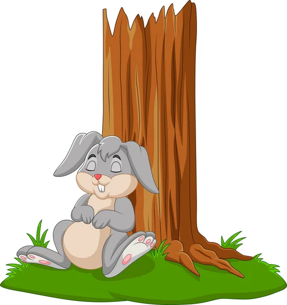 Illustration Vectorielle Lapin Dessin Animé Dormant Sous Arbre — Image vectorielle