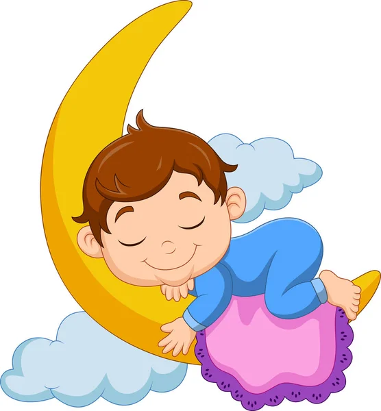 Ilustración Vectorial Del Niño Dibujos Animados Durmiendo Luna — Archivo Imágenes Vectoriales