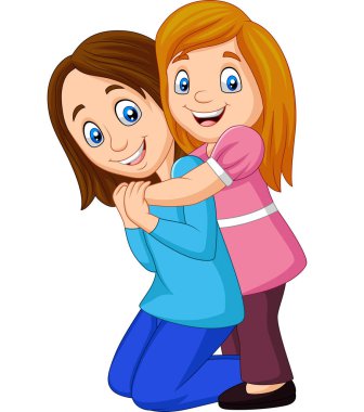 Karikatür mutlu kız annesini kucaklıyor vektör Illustration