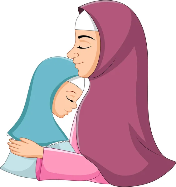 Vektor Illustration Happy Muslim Mamma Kramar Hennes Dotter — Stock vektor