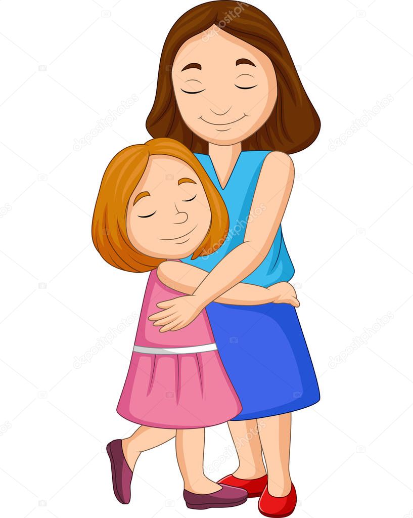 Illustration of Mother and daughter hugging