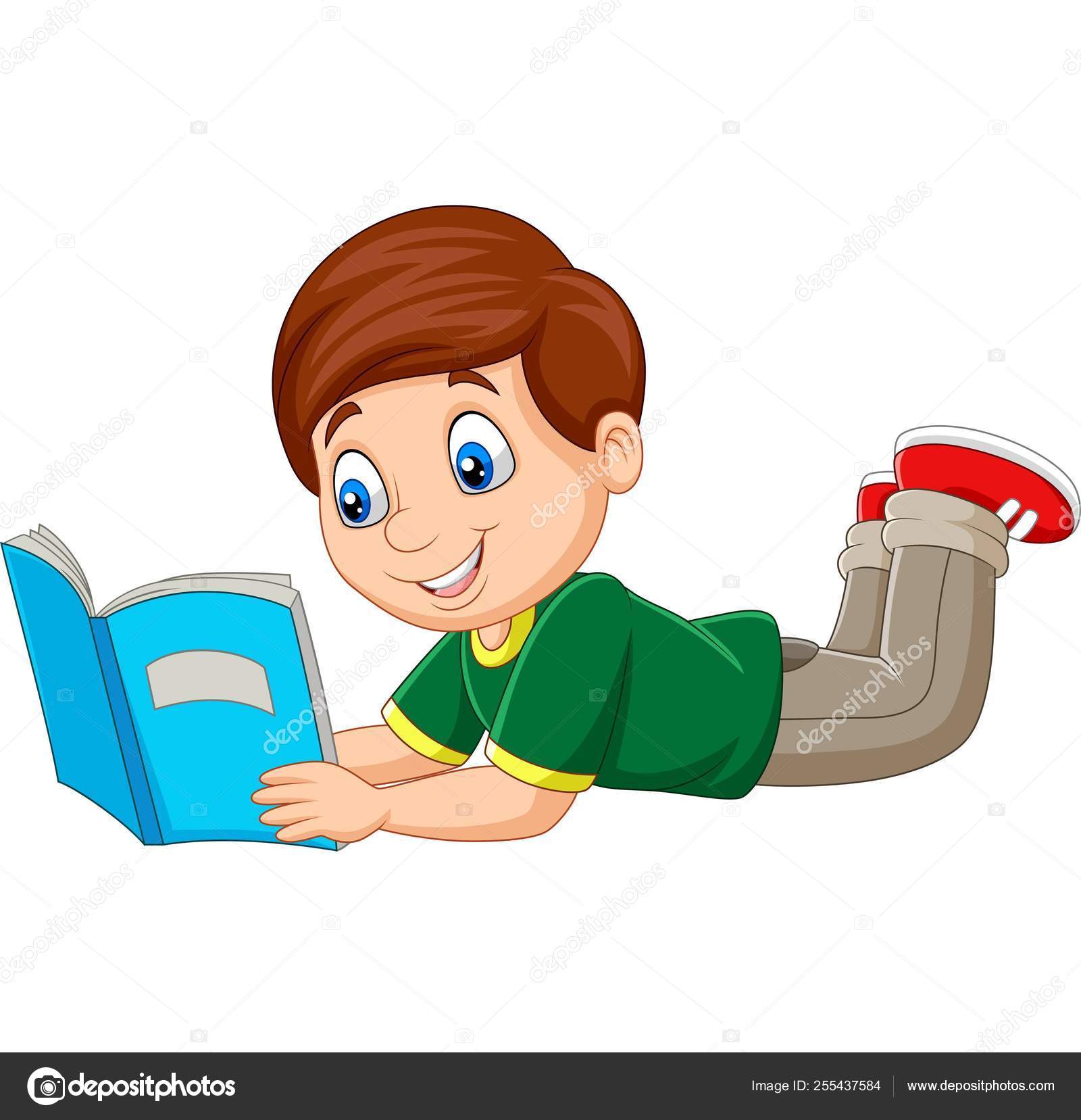 Boy With Glasses Reading Book Cartoon Vector Clipart FriendlyStock ...