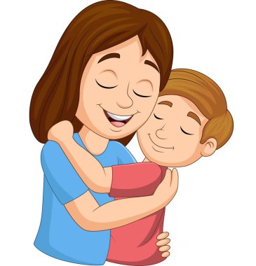 Karikatür mutlu anne oğlunu kucaklıyor vektör Illustration