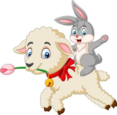 Karikatür sevimli tavşan bir kuzu sürme vektör Illustration