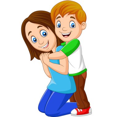 Karikatür mutlu çocuk anne sarılma vektör Illustration