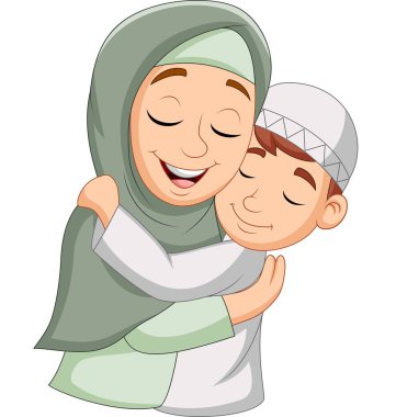 Müslüman anne oğlu sarılma vektör Illustration