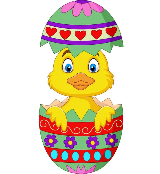 Vector illustration of Cartoon duckling come out from an Easter egg
