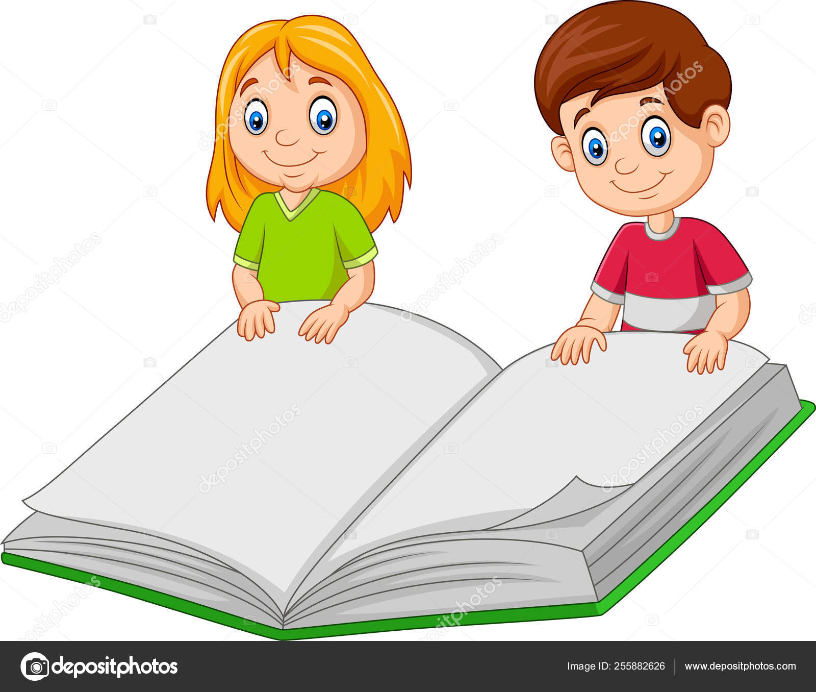 Vector Illustration Cartoon Boy Girl Holding Giant Book Vector Image By C Tigatelu Vector Stock