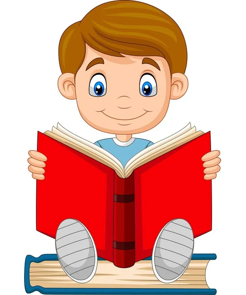 Vector Illustration Cartoon Boy Reading Book — Stock Vector