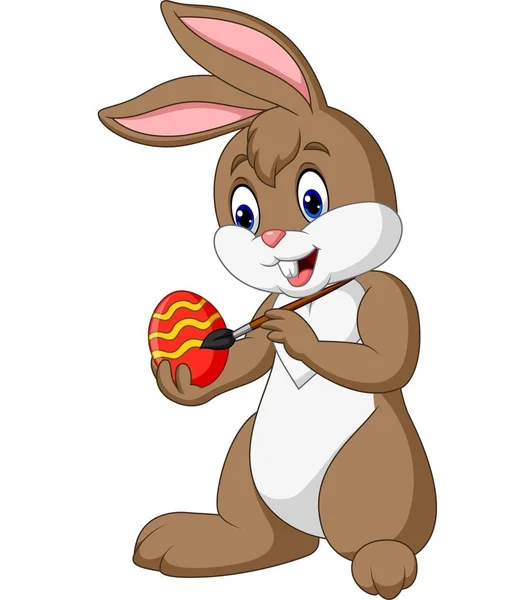 Ilustração Vetorial Cartoon Engraçado Easter Bunny Pintando Ovo —  Vetores de Stock