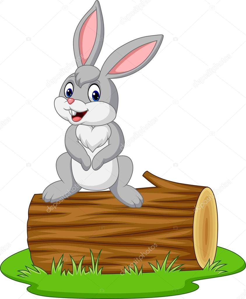 Vector illustration of Cartoon rabbit sitting on a log