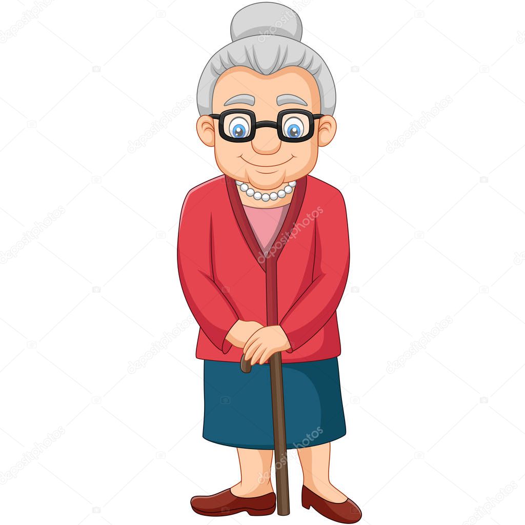 Vector illustration of Cartoon Old woman with a cane