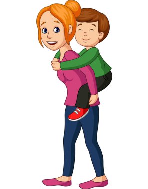 Oğluna piggyback sürüş veren Anne Vektör illüstrasyon