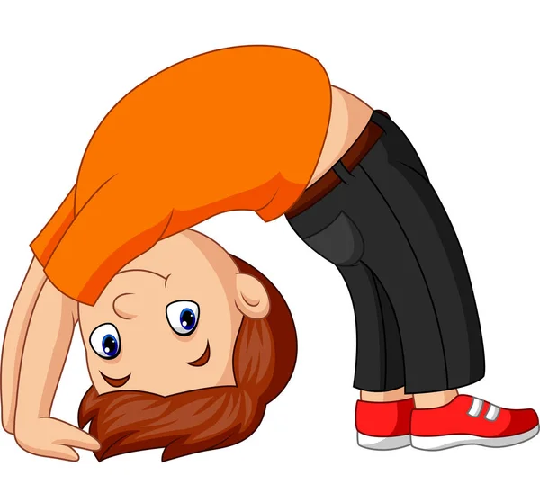 Vector Illustration Boy Practicing Upward Bow Yoga Pose — Stock Vector