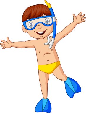 Şnorkel dişli ile Karikatür çocuk dalış Vektör illüstrasyon