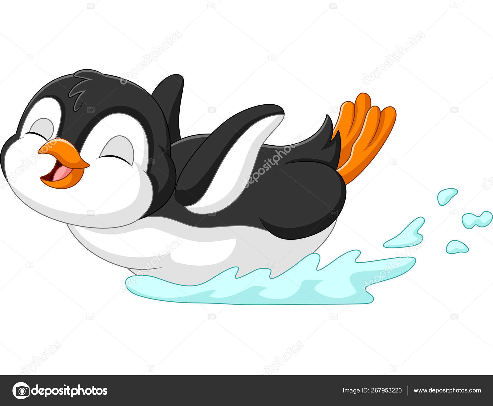 Vector Illustration Cute Penguin Cartoon Sliding Water Stock Vector Image  by ©tigatelu #267953220