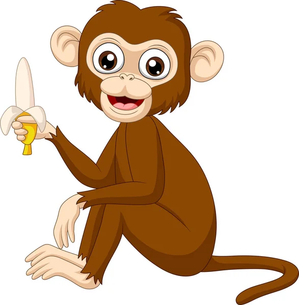 Ilustração Vetorial Cartoon Engraçado Macaco Segurando Banana — Vetor de Stock