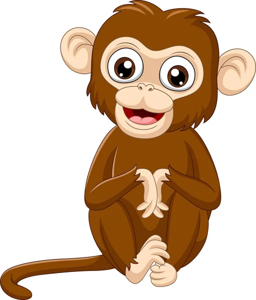 Vector Illustration Cute Baby Monkey Sitting White Background — Stock Vector