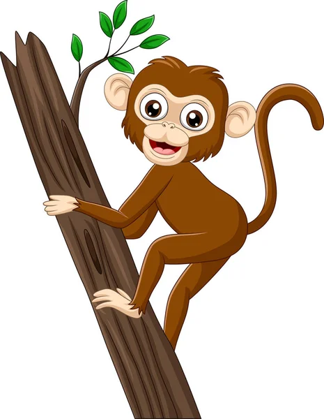 Vector Illustration Cartoon Baby Monkey Climbing Tree Branch — Stock Vector