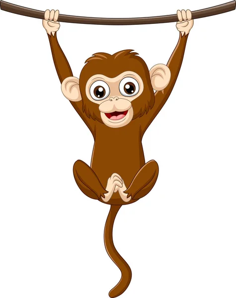 Vector illustration of Cartoon baby monkey hanging on a wood branch