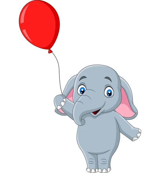 Illustrazione Vettoriale Dell Elefante Dei Cartoni Animati Con Palloncino Rosso — Vettoriale Stock