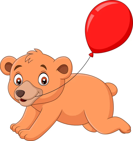 Illustration Vectorielle Cartoon Petit Ours Avec Ballon Rouge — Image vectorielle