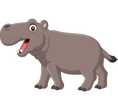 Beyaz arka plan üzerinde vektör çizim karikatür hippo gülümseyen izole