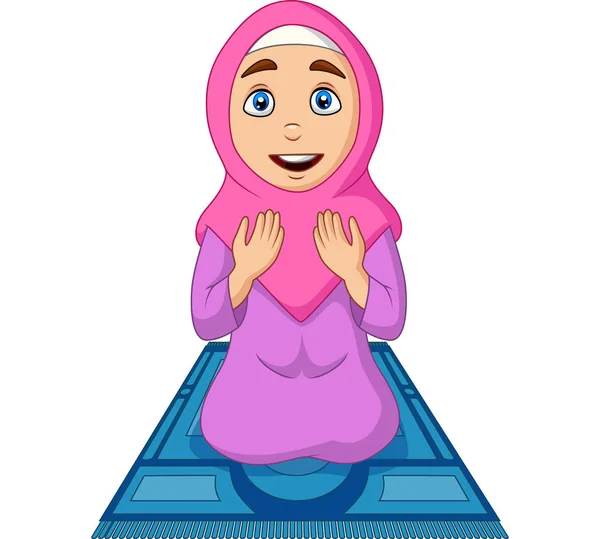 Vektorillustration Einer Muslimischen Frau Die Auf Dem Gebetsteppich Betet — Stockvektor
