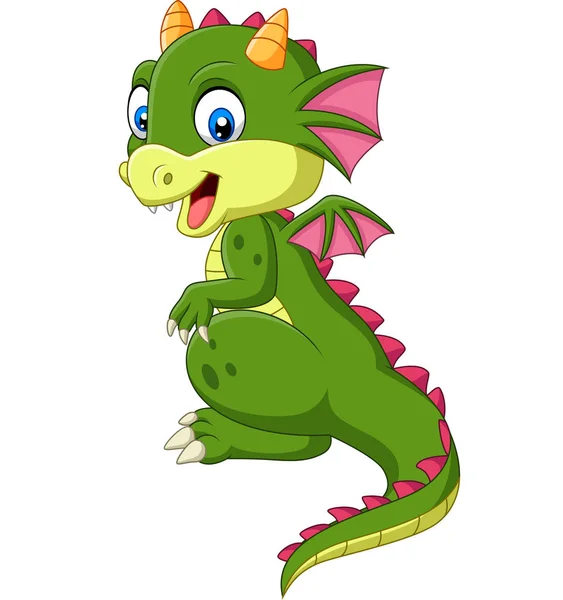 Vector Illustratie Van Cartoon Schattige Baby Draak Witte Achtergrond — Stockvector