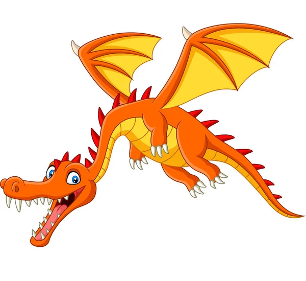 Vector Illustration Cartoon Dragon Flying White Background — Stock Vector