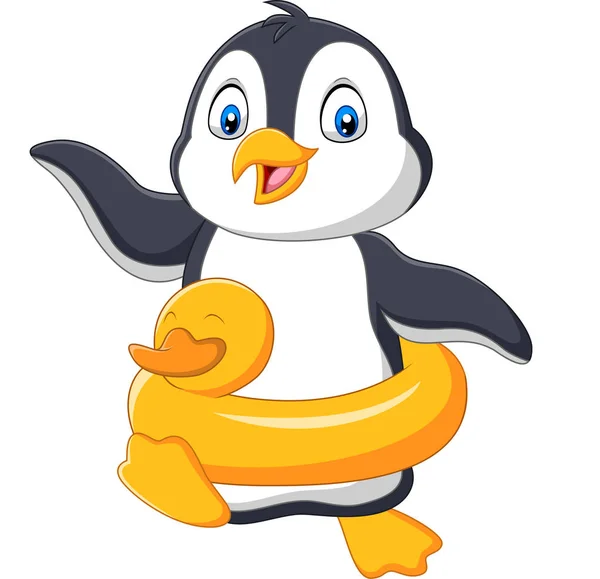 Vector Illustration Cartoon Penguin Inflatable Ring — Stock Vector