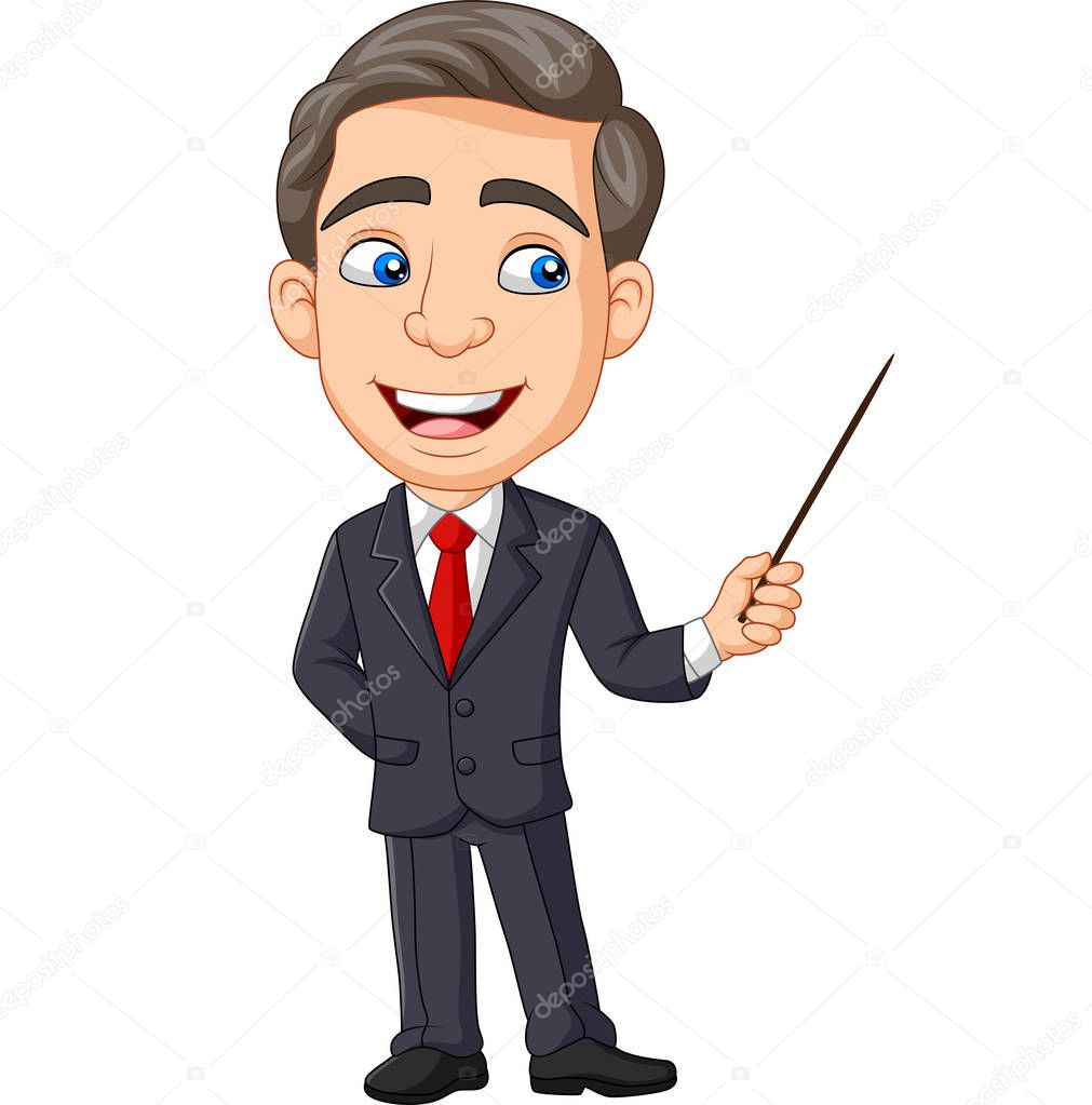Vector illustration of Cartoon young businessman presenting with a pointer