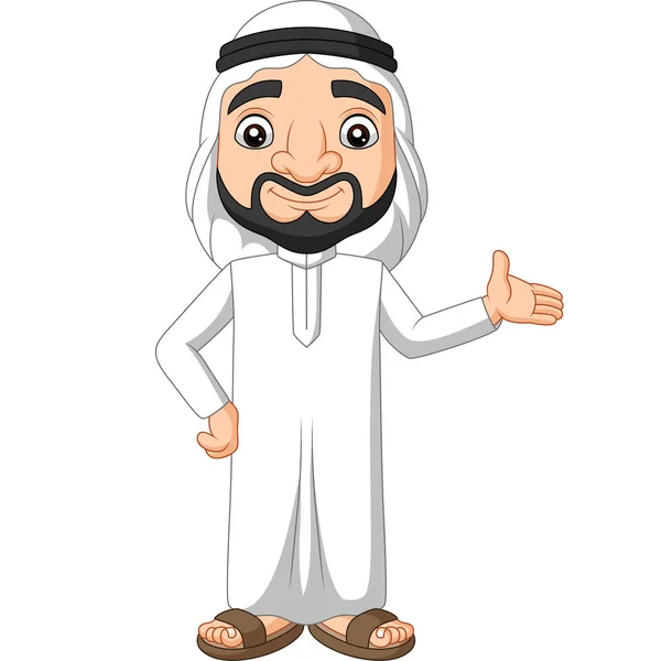 Ilustração Vetorial Dos Desenhos Animados Homem Árabe Saudita Acenando — Vetor de Stock