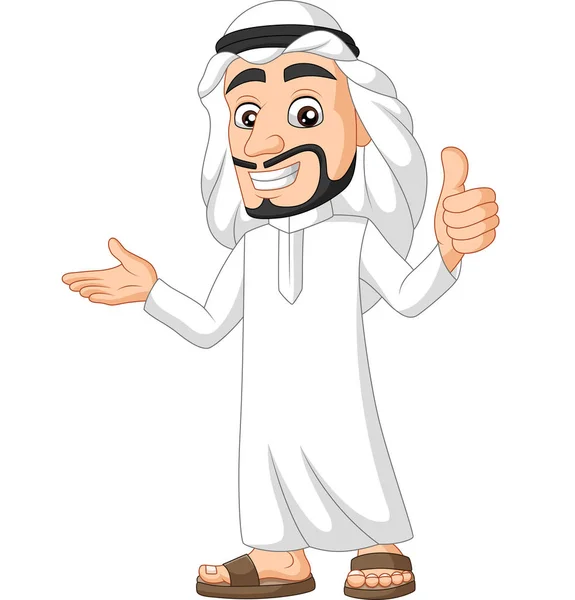 Vektor Ilustrasi Kartun Arab Saudi Pria Memberikan Jempol Atas - Stok Vektor