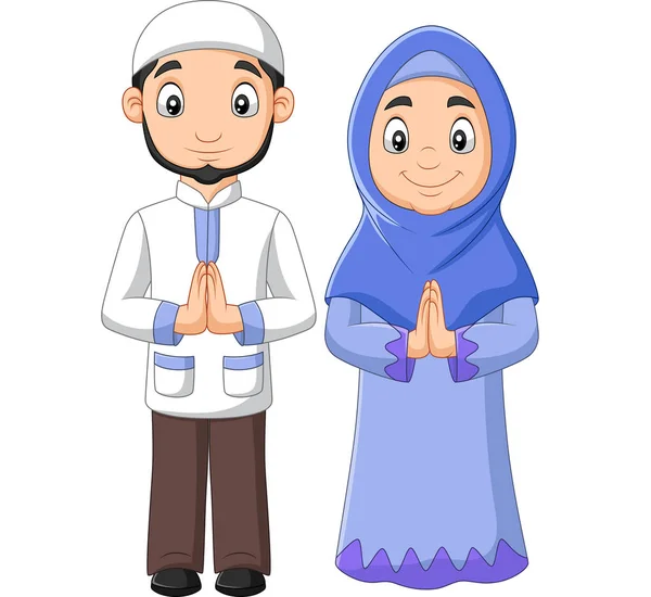 Vector Illustration Cartoon Muslim Man Woman Couple White Background — Stock Vector