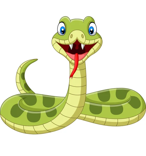 Ilustración Vectorial Dibujos Animados Linda Serpiente Verde Sobre Fondo Blanco — Vector de stock