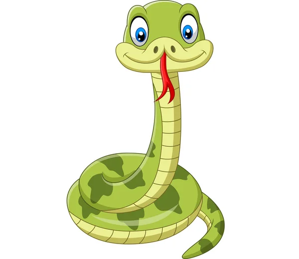 Ilustración Vectorial Dibujos Animados Linda Serpiente Verde Sobre Fondo Blanco — Vector de stock