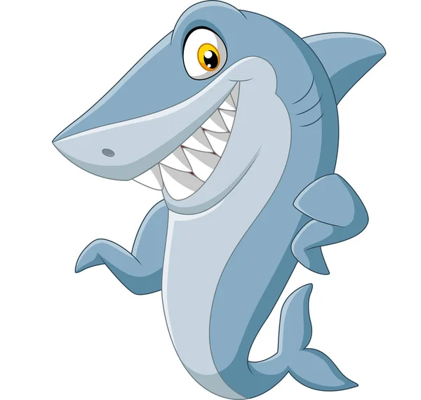 卡通鲨鱼在白色背景上挥舞的矢量插图 — 图库矢量图片