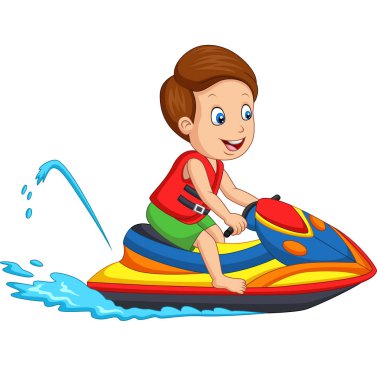 Karikatür küçük çocuk Vektör illüstrasyon bir jet ski sürmek