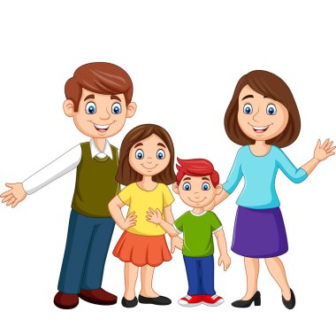 Beyaz arka planda Karikatür mutlu aile Vektör illüstrasyon