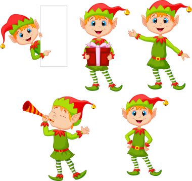 Vector illustration of Set of cartoon elves boy isolated white background clipart