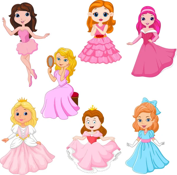 Vektor Illustration Einer Reihe Von Niedlichen Cartoon Prinzessinnen Isoliert Auf — Stockvektor