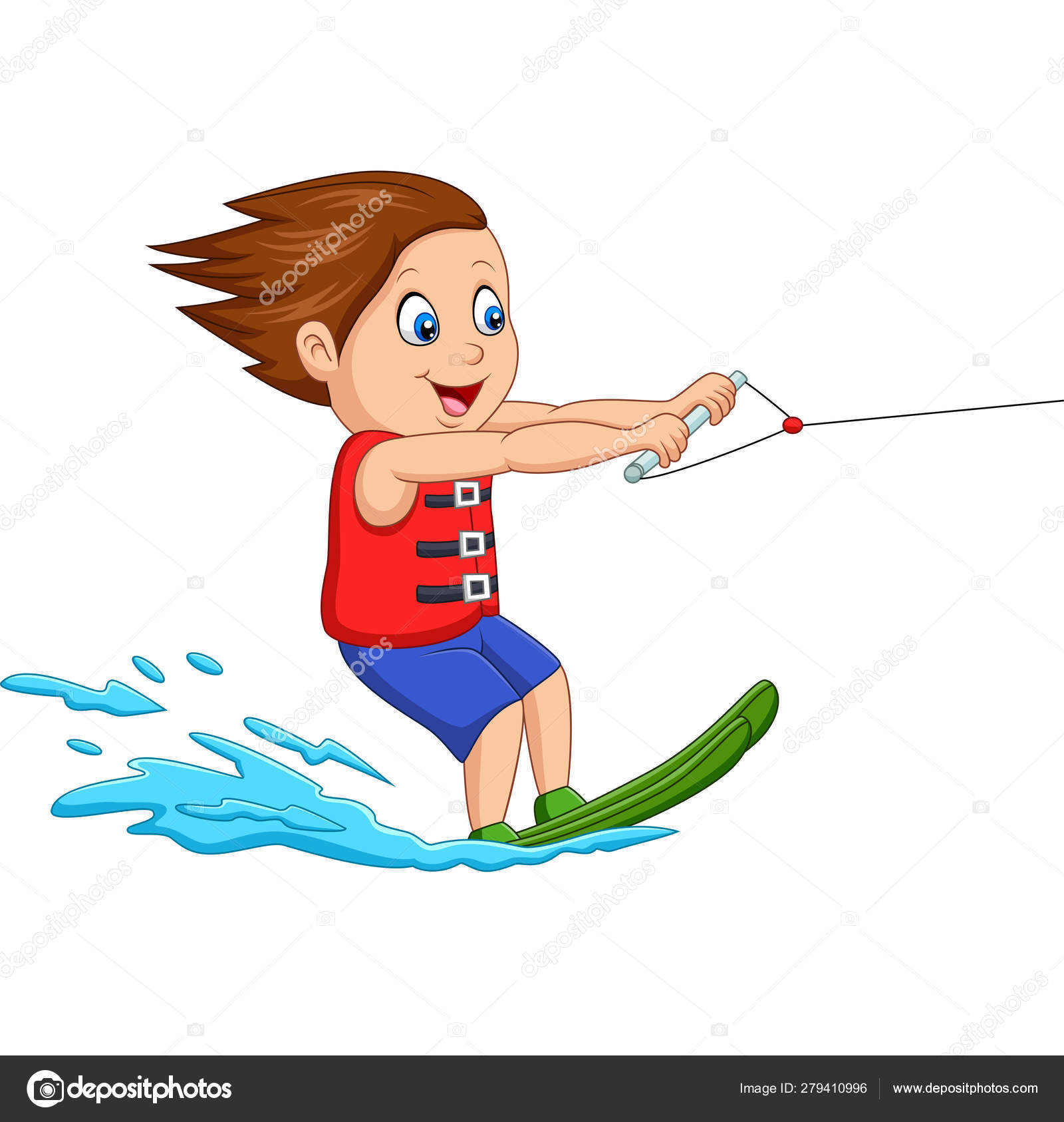 Ilustração Vetorial Menino Dos Desenhos Animados Jogando Esqui Aquático  Vetor de ©tigatelu 279410996, image size:1600x1686