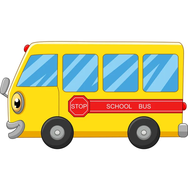 白い背景に黄色のスクールバス漫画のベクトルイラスト — ストックベクタ