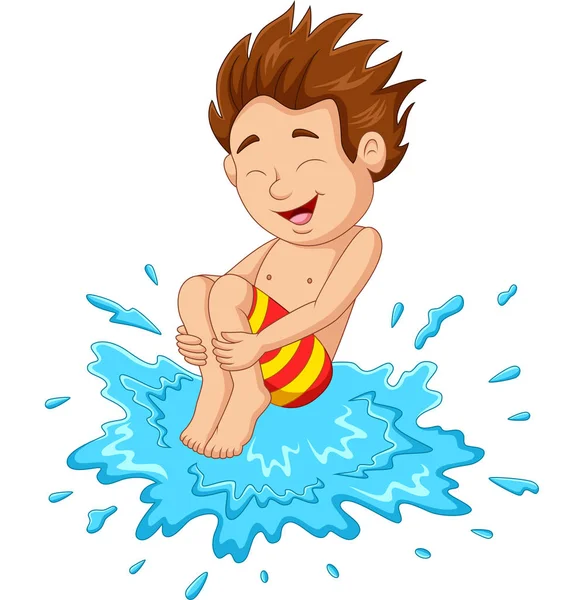 Vector Illustration Cartoon Boy Jumping Water — Stock Vector