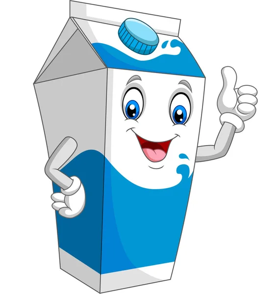 卡通牛奶盒的矢量插图竖起大拇指 — 图库矢量图片