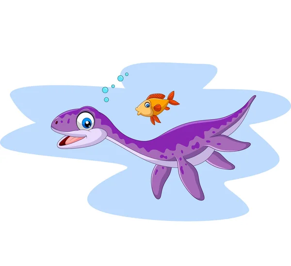 Vector Illustration Cartoon Smiling Plesiosaurus Fish — Stock Vector