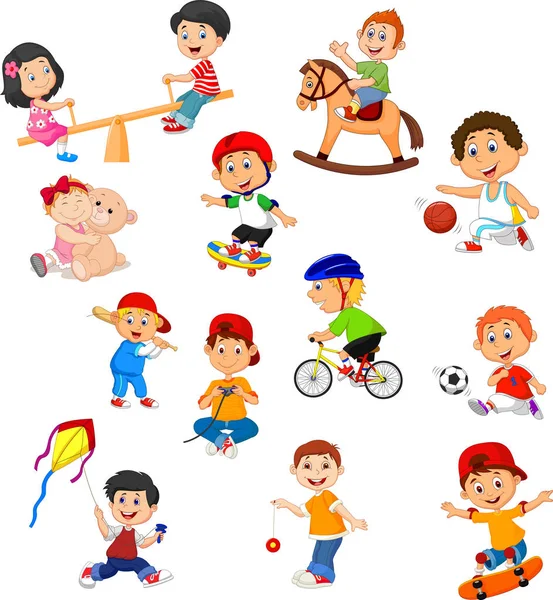 Illustrazione Vettoriale Set Bambini Con Diverse Attività Sportive — Vettoriale Stock