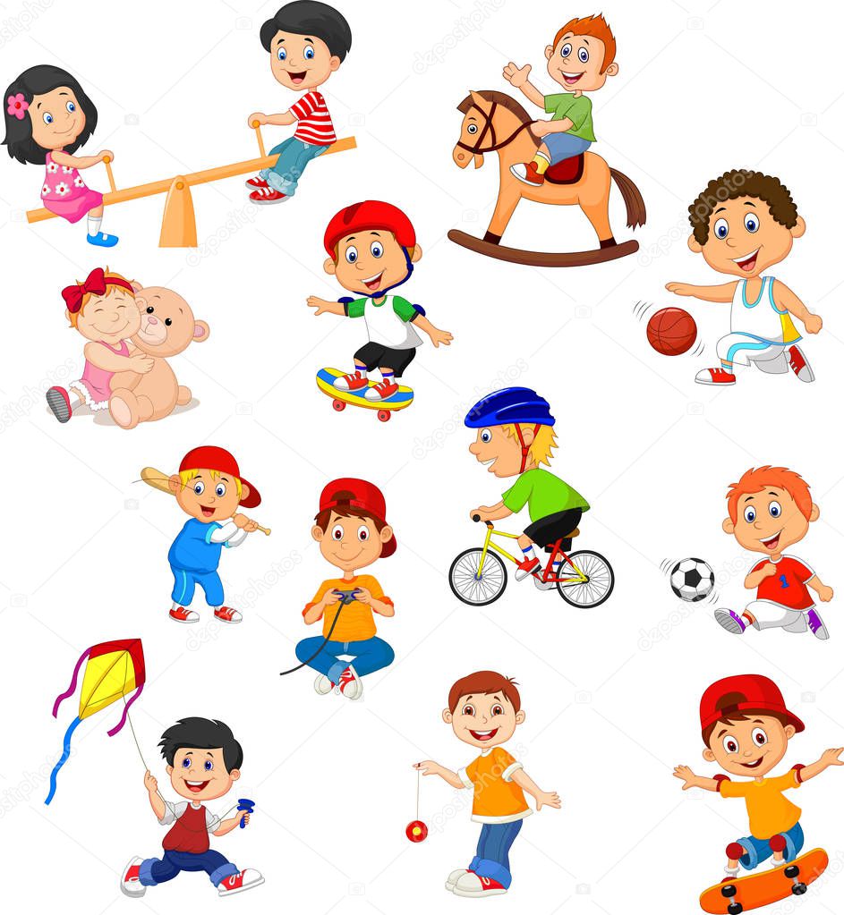 Vector illustration of Set of kids with different sport activities