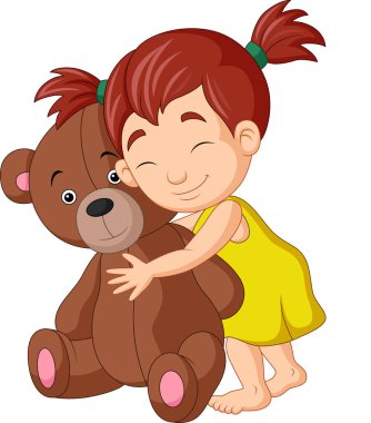 Karikatür küçük kız sarılma oyuncak ayı vektör Illustration